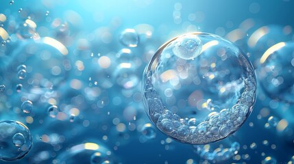 This futuristic modern illustration depicts a light bubble effect of freshness and purity on a blue background. This can be used for fresheners, cleaners, giving a menthol taste, etc.