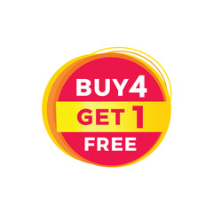Buy 4 get 1 free red label icon for announcement, advertising, vector. Flat design template for banner.
