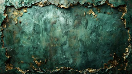 A striking aged turquoise background exhibiting a rich patina with golden edges, suggesting a blend of time-worn grace and opulent detail.

 - obrazy, fototapety, plakaty