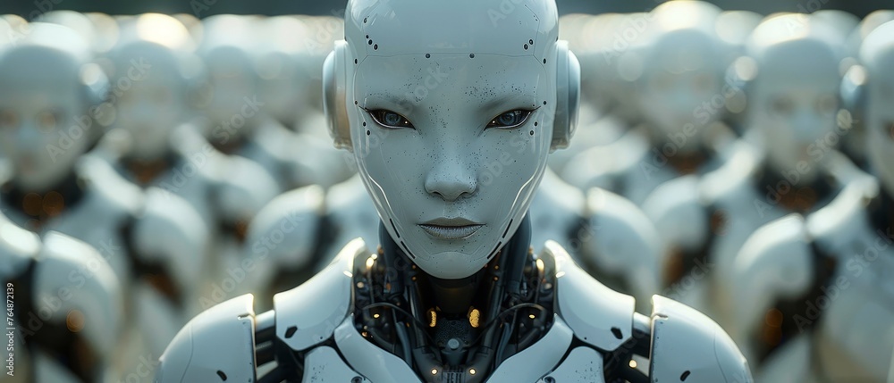 Leinwandbilder The robot revolution. Machines with artificial intelligence battling humans. Robots or cyborgs capturing Earth. Sci-fi illustration of apocalyptic technology. Dangerous artificial intelligence.