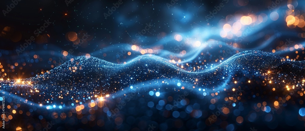 Poster a low polygon chain image of a starry sky or space, composed of planets, stars, and the universe in 
