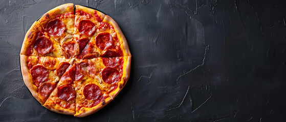 Pepperoni pizza on black background.