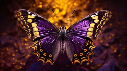 Beautiful butterfly on a background of fire. Butterfly close-up.