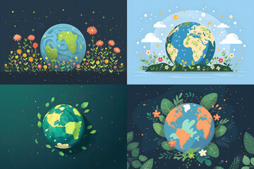 Earth Day Concept, Earth in Nature, Flat design style