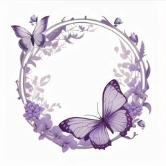 butterflies and lilac flowers on a white background. illustration