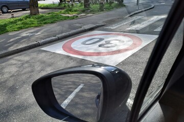 Italy, Lombardy - March 2024: Forbidden to circulate more than 30 kilometers per hour.