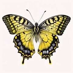 Butterfly isolated on white background. Yellow butterfly. Vector illustration.