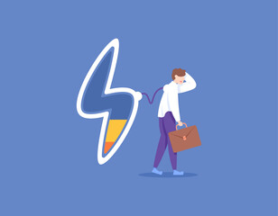 running out of energy. a worker feels weak because he is exhausted. tired of work. not energetic and lazy to work. burnout effect. flat style illustration concept design. graphic elements. vector