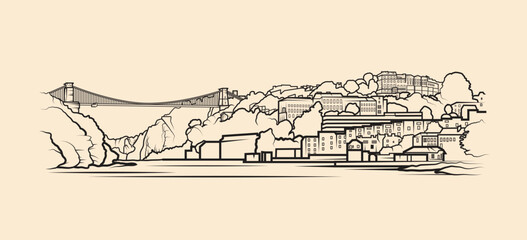 Bristol, England illustrated as a vector line art graphic