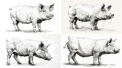 A highly detailed monochrome sketch of a domestic pig, showcasing artistic shading and realistic features.