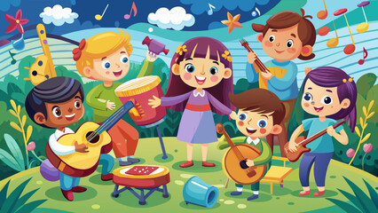 Fototapeta na wymiar Melodies of Youth: Kids and Music Illustration