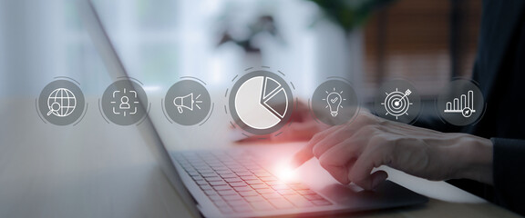 Increasing market share with digital marketing strategy concept. Marketing technology and...