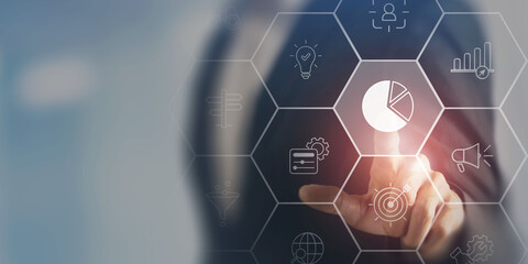 Increasing market share with digital marketing strategy concept. Marketing technology and automation. Data driven, prediction, contextual, augmented and agile marketing. Digital performance management