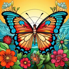 Butterfly on colorful background. Vector illustration for your design.