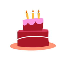 Anniversary Cake. Birthday Celebration. Vector Flat Illustration Isolated on White Background.