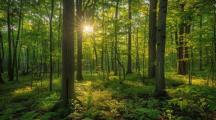 Fototapeta na wymiar 新緑の森と柔らかな木漏れ日4