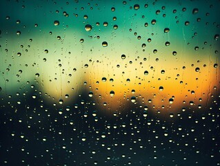 Beige rain drops on an old window screen with abstract background