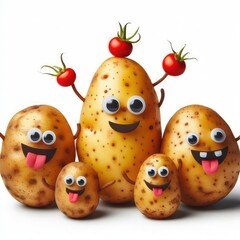 Funny potatoes isolated on a white background