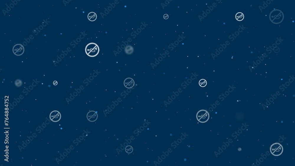 Poster template animation of evenly spaced horning prohibited signs of different sizes and opacity. animati