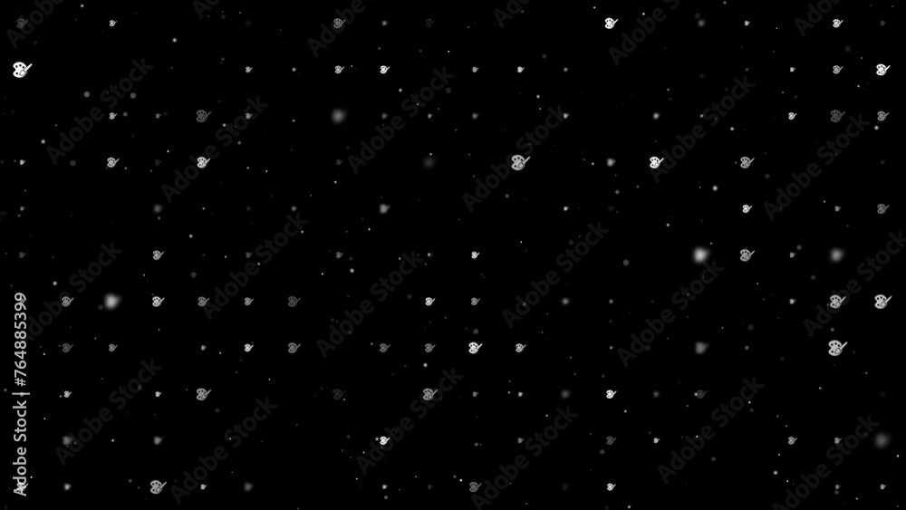 Poster template animation of evenly spaced palette symbols of different sizes and opacity. animation of tra