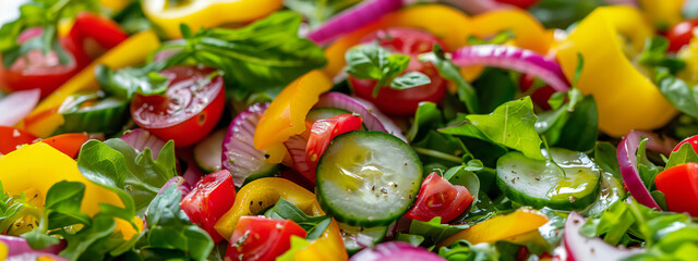 Fresh colorful vegetable summer salad mix. Healthy eating and diet concept. Vibrant colors close up. - Powered by Adobe