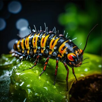 Macro shot of a caterpillar (Ceratonia aurata)