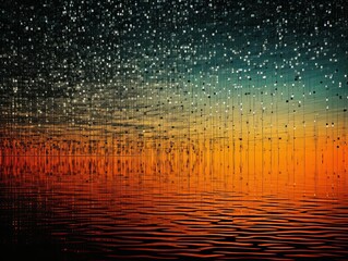 Black and orange abstract reflection dj background, in the style of pointillist seascapes