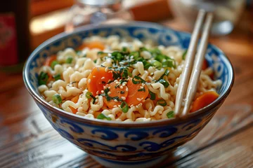 Foto op Canvas Bowl of mie noodles with vegetables. © Dzmitry