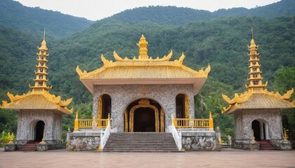 Beautiful architecture of Bat Nha Pagoda in Bao loc city, Lam Dong province, Vietnam. Travel and...