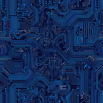 Seamless pattern of blue circuit board background.