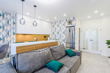 standard interior apartment. living room with sofa