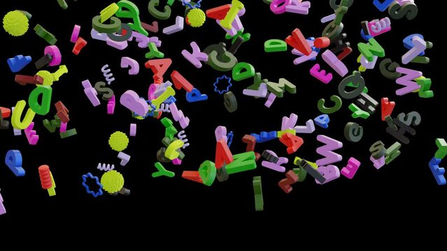alphabet flying up 4k transition abcd 3D animated video transparent background