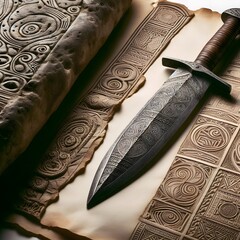 Artistry in Steel: A Beautifully Crafted Knife on Textured Surface - obrazy, fototapety, plakaty
