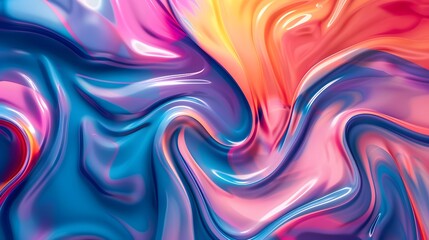 Abstract swirl waves in colorful paint, vibrant fluid wave background for wallpaper - obrazy, fototapety, plakaty