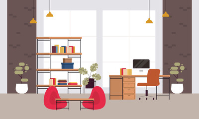Creative and modern workplace. Modern Minimalist Empty Office Interior Concept Illustration