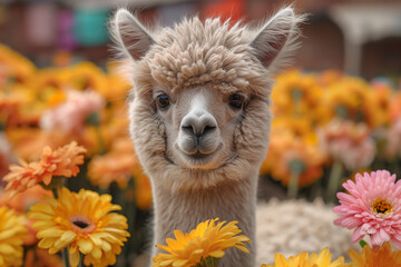alpaca with a flower