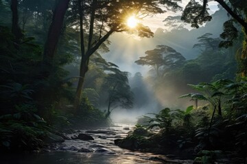 Humid rainforest sunset