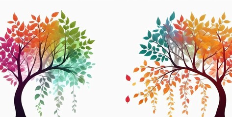 Obraz na płótnie Canvas Colorful tree with leaves on hanging branches illustration background. abstraction wallpaper. Floral tree with multicolor leaves
