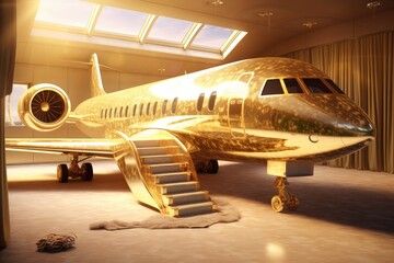 Luxurious golden private jet