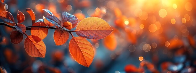 autumn foliage leaves with light flare, abstract background, Generative Ai