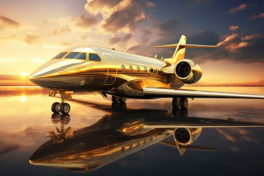 Luxurious golden private jet