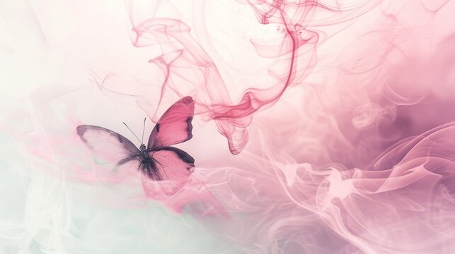 Pink butterfly with smoke