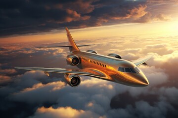 Fototapeta premium Luxurious golden private jet
