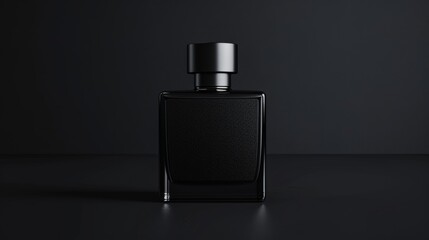 Black perfume bottle on a dark background - obrazy, fototapety, plakaty