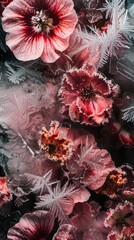 Frosted flowers with intricate snowflake patterns