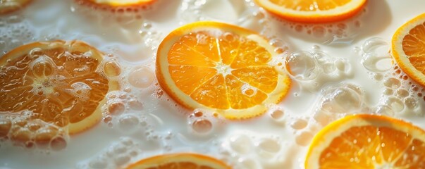 Sliced oranges submerged in milk