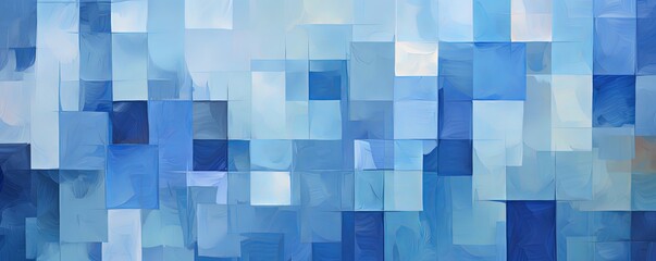 blue and blue squares on the background, in the style of soft, blended brushstrokes