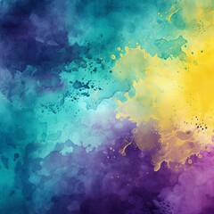 Obraz na płótnie Canvas Blue and yellow watercolour splatter background, purple yellow