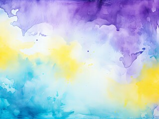 Fototapeta na wymiar Blue and yellow watercolour splatter background, purple yellow