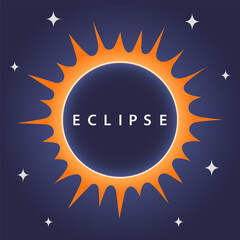 Total solar eclipse with stars on blue background. Vector illustration